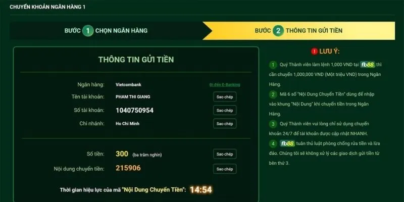 Cần chuyển tiền vào hệ thống trước khi cá cược